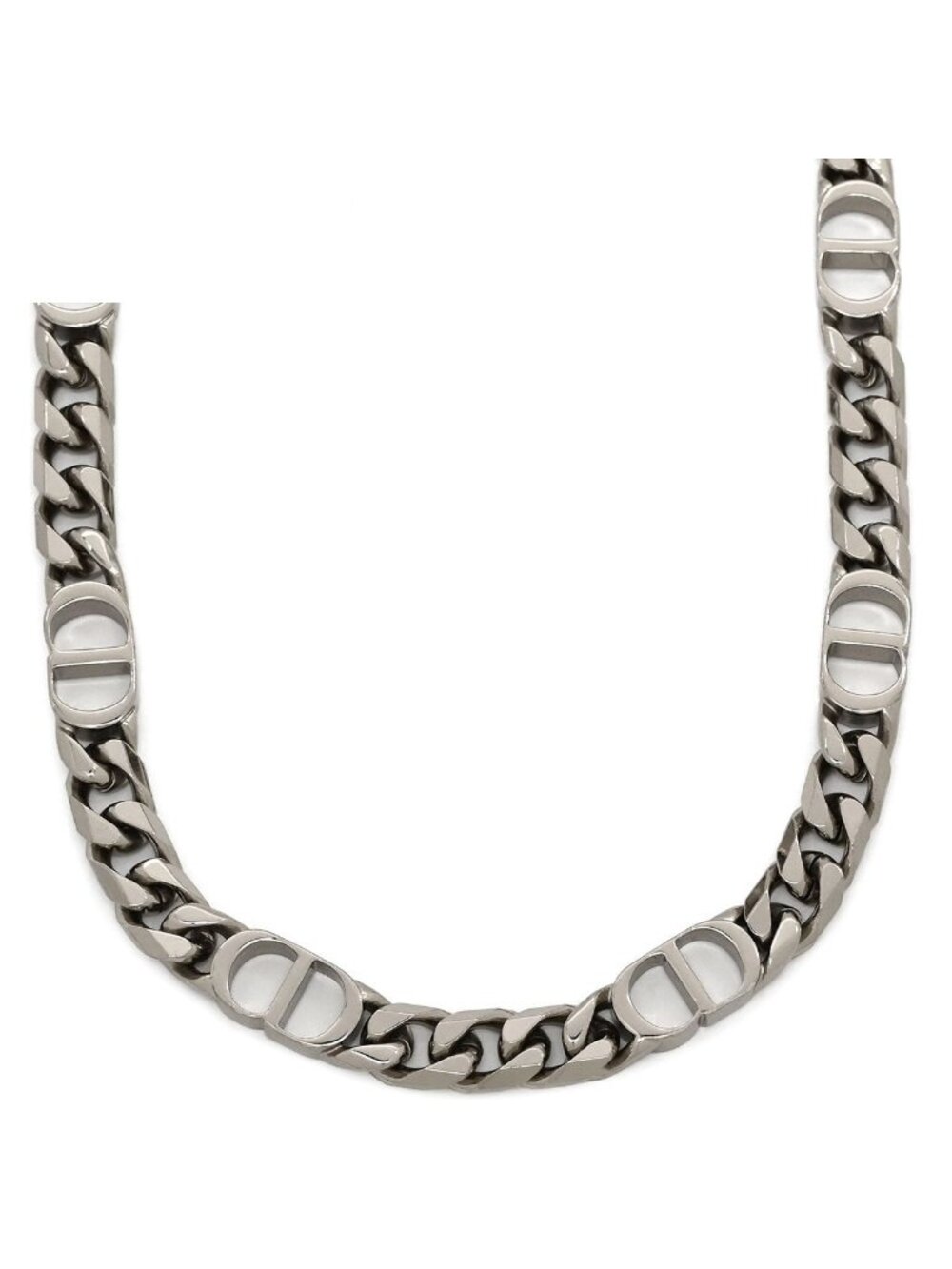 Dior Necklace CD Icon Chain Link Brass Silver CD Logo